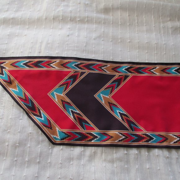 Red & teal Southwestern style scarf - Picture 4 of 7